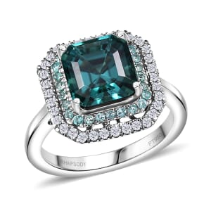 Certified & Appraised Rhapsody 950 Platinum AAAA Lagoon Tourmaline, Paraiba Tourmaline and Diamond (E-F, VS2) Ring with Free Paraiba Book (Size 7.0) (8.30 g) 5.15 ctw