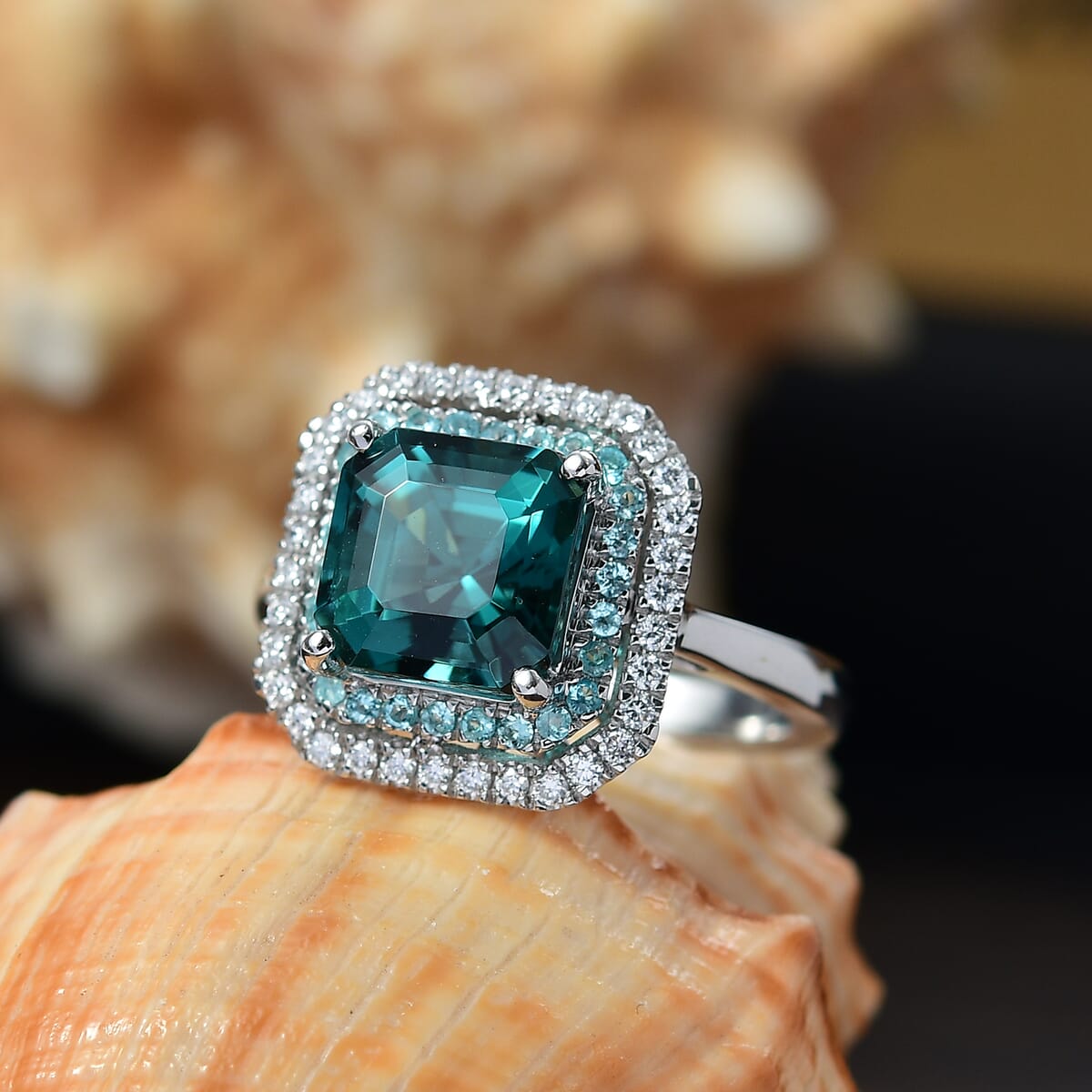 Certified & Appraised Rhapsody 950 Platinum AAAA Lagoon Tourmaline, Paraiba Tourmaline and Diamond (E-F, VS2) Ring (Size 7.0) (8.30 g) 5.15 ctw image number 1