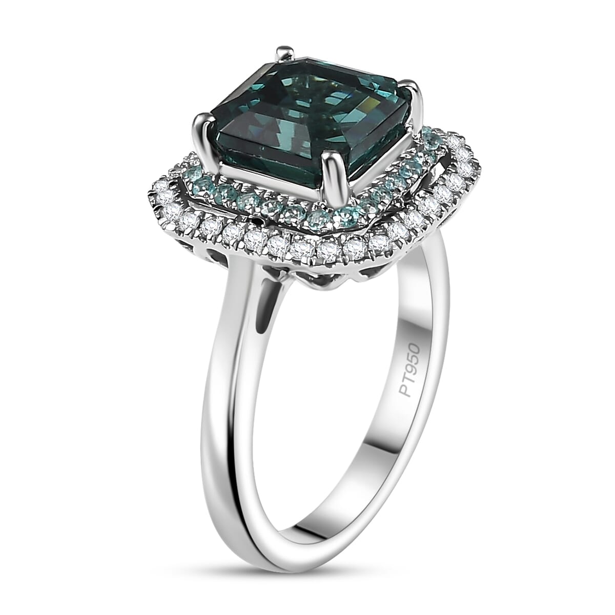 Certified & Appraised Rhapsody 950 Platinum AAAA Lagoon Tourmaline, Paraiba Tourmaline and Diamond (E-F, VS2) Ring (Size 7.0) (8.30 g) 5.15 ctw image number 3