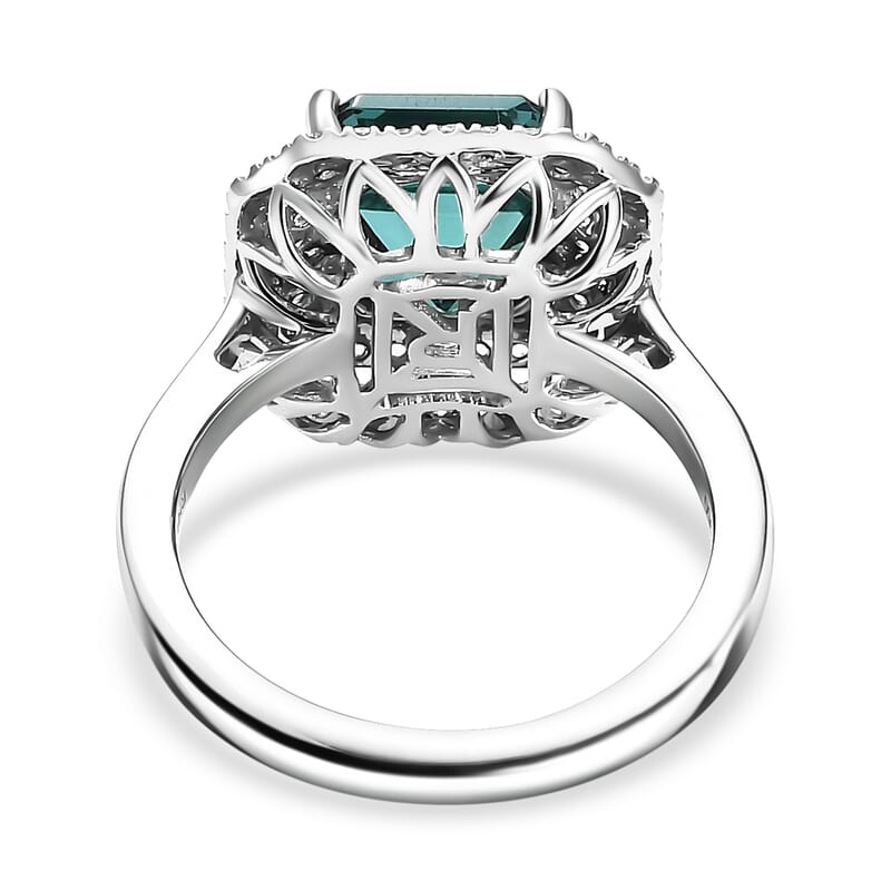 Certified & Appraised Rhapsody 950 Platinum AAAA Pirineu Lagoon Tourmaline, Paraiba Tourmaline and Diamond (E-F, VS2) Ring (Size 7.0) (8.30 g) 5.15 ctw