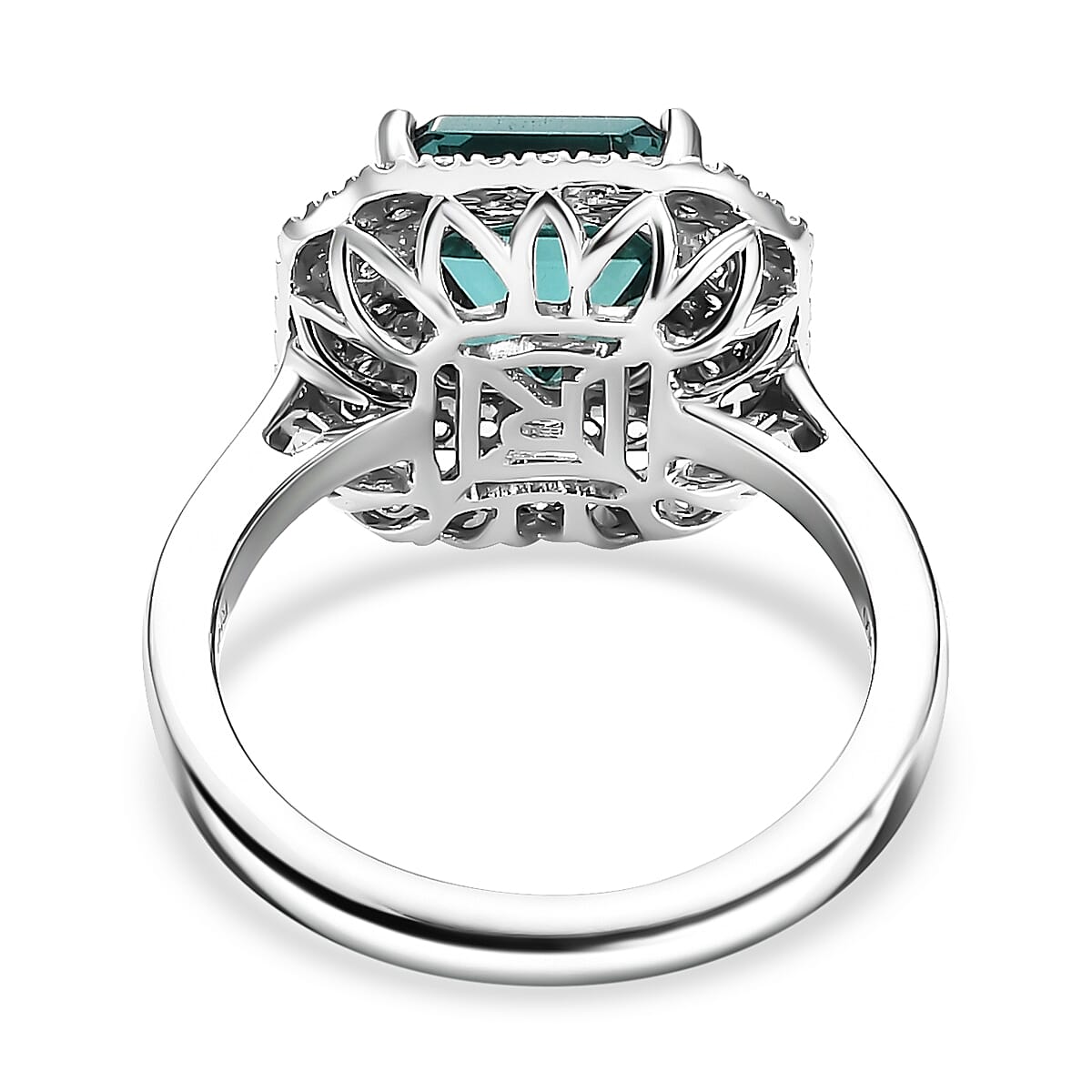 Certified & Appraised Rhapsody AAAA Lagoon Tourmaline, Paraiba Tourmaline and E-F VS2 Diamond 5.15 ctw Ring in 950 Platinum (Size 9.0) 8.30 Grams image number 4