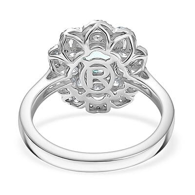 Certified & Appraised Rhapsody 950 Platinum AAAA Paraiba Tourmaline, Diamond (E-F, VS2) (1.17 cts) Ring (Size 10.0) (9.25 g) 2.00 ctw