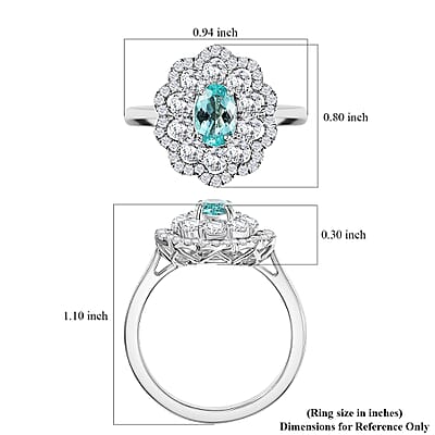 Certified & Appraised Rhapsody 950 Platinum AAAA Paraiba Tourmaline, Diamond (E-F, VS2) (1.17 cts) Ring (Size 10.0) (9.25 g) 2.00 ctw