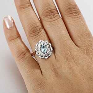 Rhapsody 950 Platinum AAAA Paraiba Tourmaline, Diamond (E-F, VS2) (1.17 cts) Ring (Size 10.5) (9.25 g) 2.00 ctw