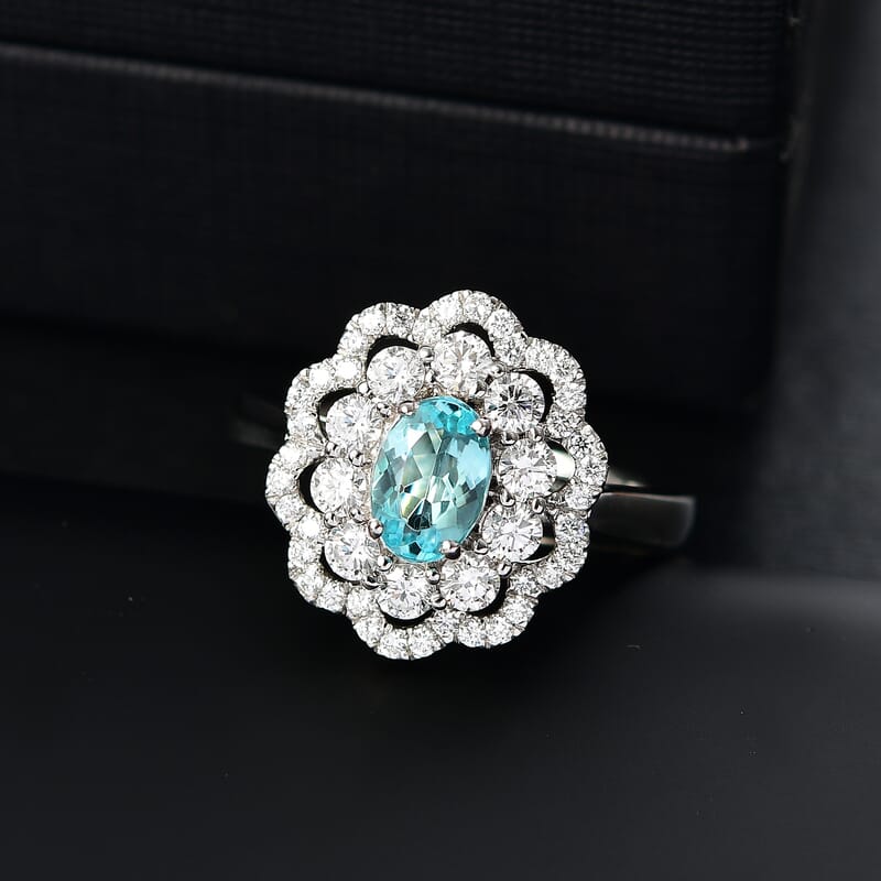 Certified & Appraised Rhapsody 950 Platinum AAAA Paraiba Tourmaline, Diamond (E-F, VS2) (1.17 cts) Ring (Size 6.0) (9.25 g) 2.00 ctw