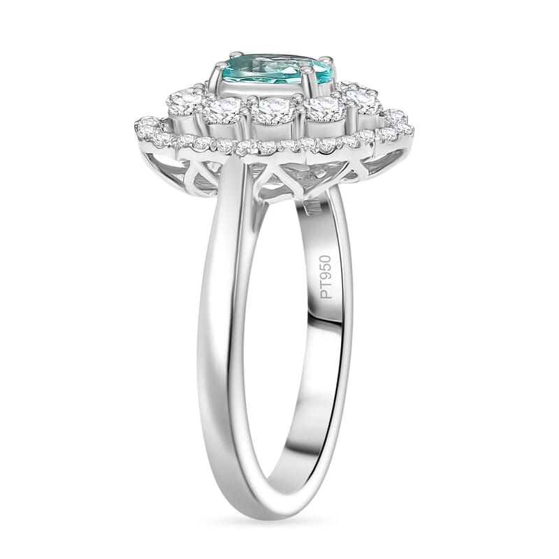 Certified & Appraised Rhapsody 950 Platinum AAAA Paraiba Tourmaline, Diamond (E-F, VS2) (1.17 cts) Ring (Size 6.0) (9.25 g) 2.00 ctw