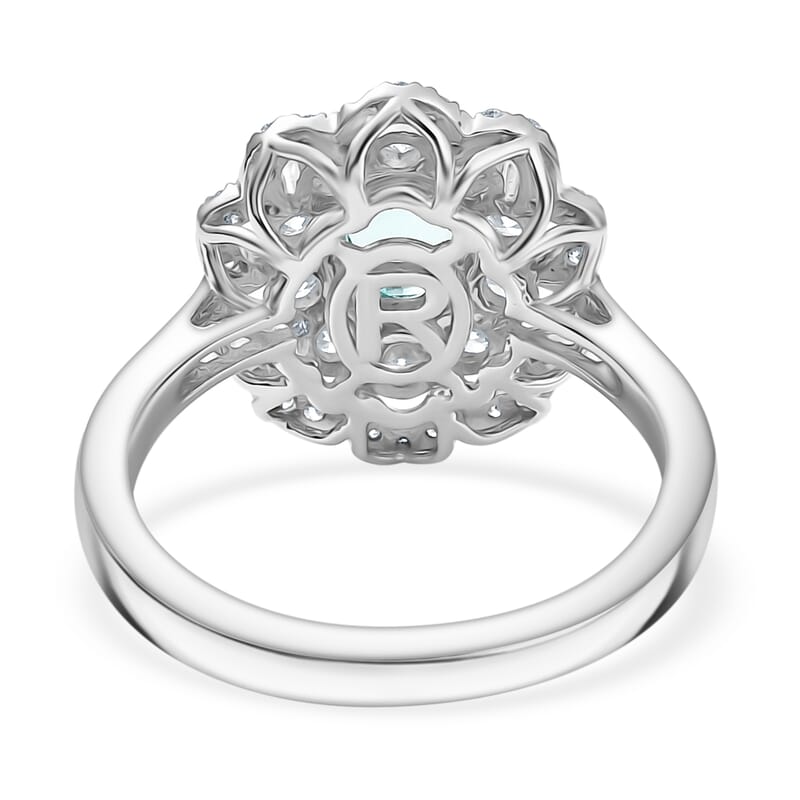 Certified & Appraised Rhapsody 950 Platinum AAAA Paraiba Tourmaline, Diamond (E-F, VS2) (1.17 cts) Ring (Size 6.0) (9.25 g) 2.00 ctw