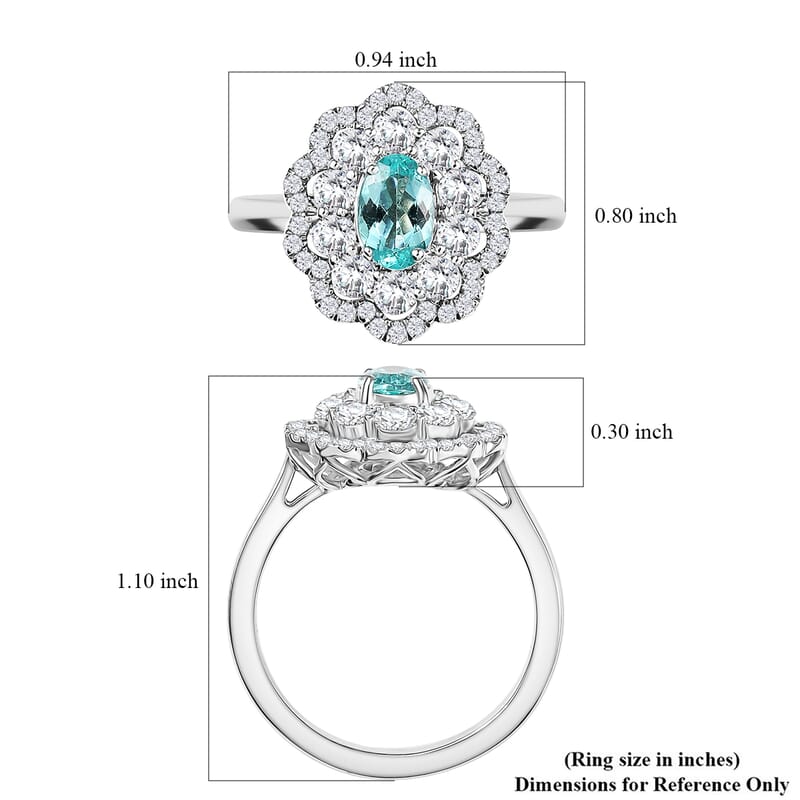 Certified & Appraised Rhapsody 950 Platinum AAAA Paraiba Tourmaline, Diamond (E-F, VS2) (1.17 cts) Ring (Size 6.0) (9.25 g) 2.00 ctw