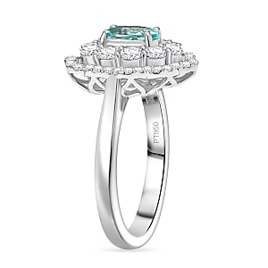 Certified & Appraised Rhapsody 950 Platinum AAAA Paraiba Tourmaline, Diamond (E-F, VS2) (1.17 cts) Ring (Size 7.0) (9.25 g) 2.00 ctw