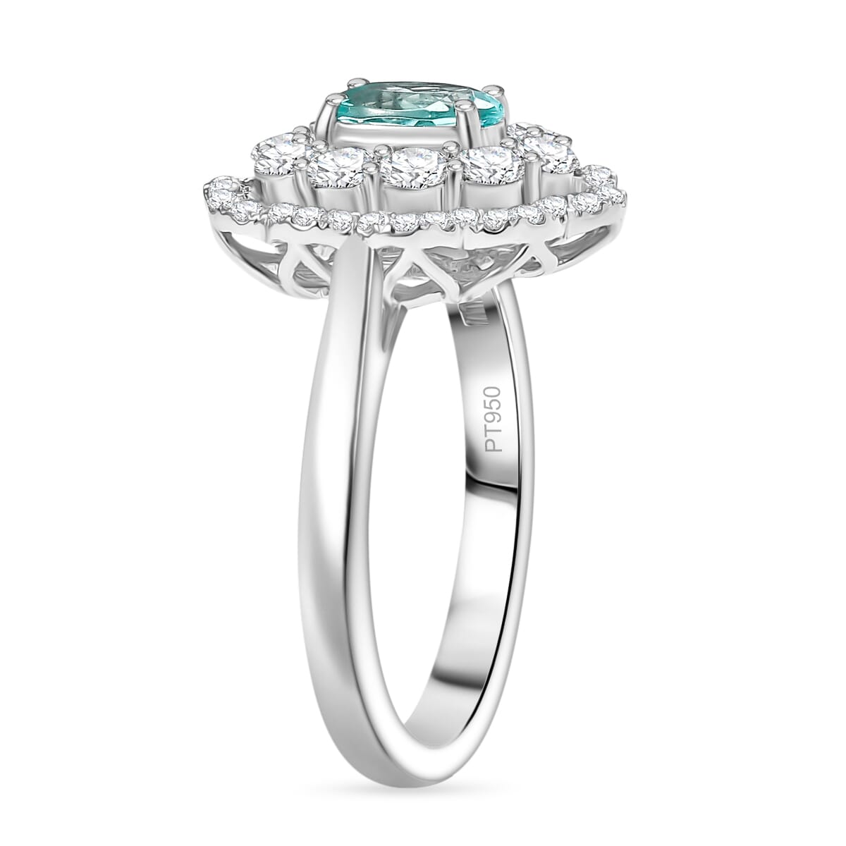 Certified & Appraised Rhapsody AAAA Paraiba Tourmaline and E-F VS2 Diamond 2.00 ctw Ring in 950 Platinum 9.25 Grams (Del. in 10-12 Days) image number 3
