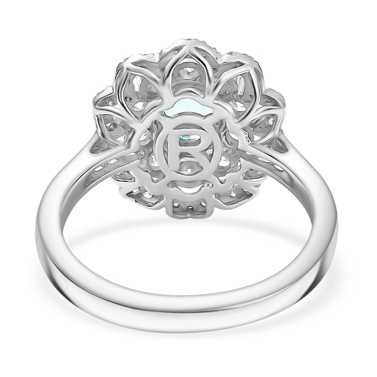 Certified & Appraised Rhapsody AAAA Paraiba Tourmaline and E-F VS2 Diamond 2.00 ctw Ring in 950 Platinum 9.25 Grams (Del. in 10-12 Days) image number 4