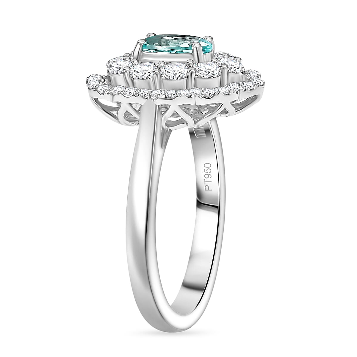 Certified & Appraised Rhapsody AAAA Paraiba Tourmaline and E-F VS2 Diamond 2.00 ctw Ring in 950 Platinum (Size 9.0) 9.25 Grams image number 3