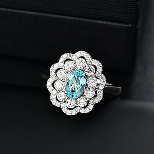 Rhapsody 950 Platinum AAAA Paraiba Tourmaline, Diamond (E-F, VS2) (1.17 cts) Ring (Size 9.5) (9.25 g) 2.00 ctw
