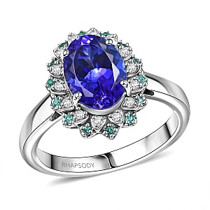 Rhapsody 950 Platinum AAAA Tanzanite, Paraiba Tourmaline and Diamond (E-F, VS2) Blooming Floral Ring (Size 10.0) (10.90 g) 3.55 ctw