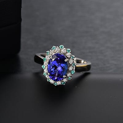 Certified & Appraised Rhapsody 950 Platinum AAAA Tanzanite, Paraiba Tourmaline and Diamond (E-F, VS2) Blooming Floral Ring (Size 11.0) (10.90 g) 3.55 ctw