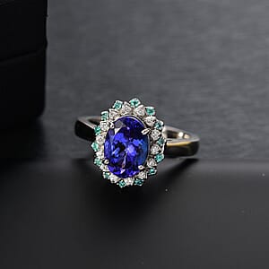 Certified & Appraised Rhapsody AAAA Tanzanite, Paraiba Tourmaline and E-F VS2 Diamond 3.55 ctw Ring in 950 Platinum (Size 7.0) 10.90 Grams
