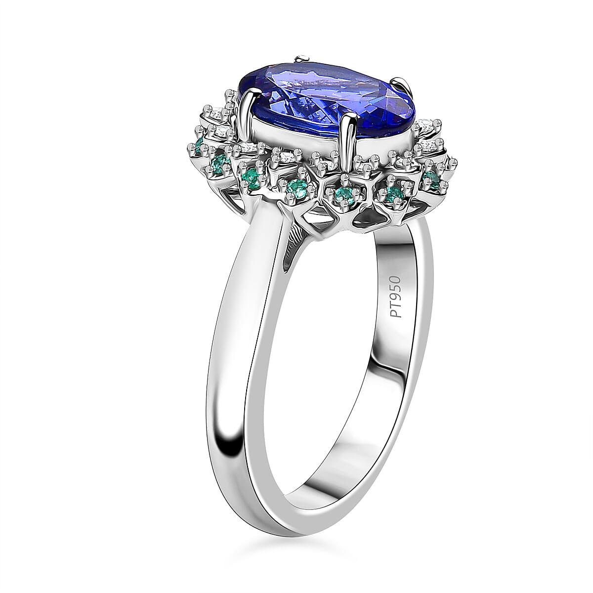 Rhapsody 950 Platinum AAAA Tanzanite, Paraiba Tourmaline and Diamond (E-F, VS2) Blooming Floral Ring (Size 7.5) (10.90 g) 3.55 ctw image number 3