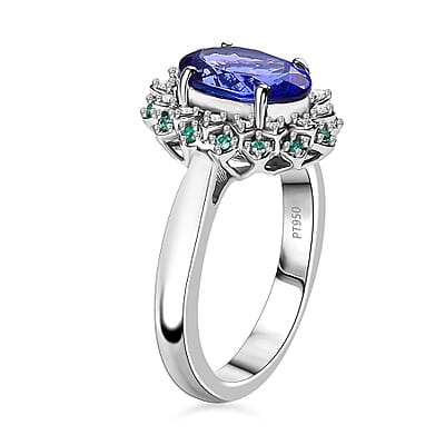 Certified & Appraised Rhapsody AAAA Tanzanite, Paraiba Tourmaline and E-F VS2 Diamond 3.55 ctw Ring in 950 Platinum (Size 8.0) 10.90 Grams