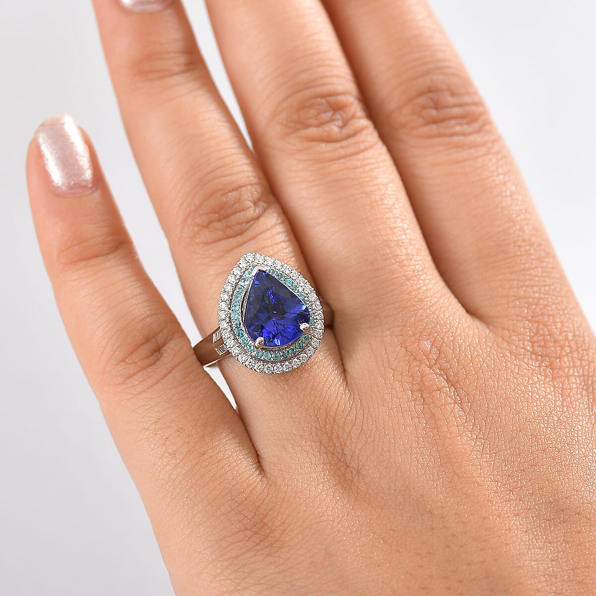 Rhapsody 950 Platinum AAAA Tanzanite, Paraiba Tourmaline and Diamond (E-F, VS2) (0.51 cts) Ring (Size 10.0) (9.60 g) 4.50 ctw image number 2