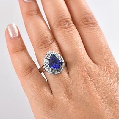 Certified & Appraised Rhapsody 950 Platinum AAAA Tanzanite, Paraiba Tourmaline and Diamond (E-F, VS2) (0.51 cts) Ring (Size 11.0) (9.60 g) 4.50 ctw