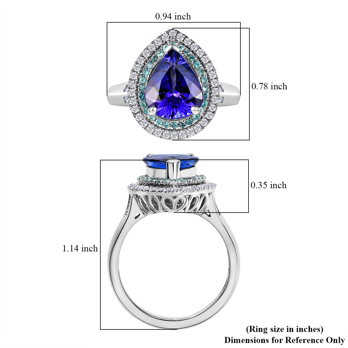 Certified & Appraised Rhapsody AAAA Tanzanite, Paraiba Tourmaline and E-F VS2 Diamond 4.50 ctw Ring in 950 Platinum (Size 8.0) 9.60 Grams image number 5