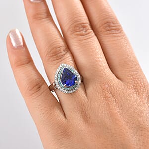 Rhapsody 950 Platinum AAAA Tanzanite, Paraiba Tourmaline and Diamond (E-F, VS2) (0.51 cts) Ring (Size 9.5) (9.60 g) 4.50 ctw