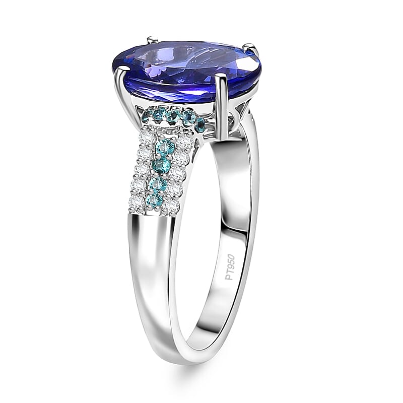 Certified & Appraised Rhapsody 950 Platinum AAAA Tanzanite, Paraiba Tourmaline and Diamond (E-F, VS2) (0.16 cts) Ring (Size 10.5) (6.50 g) 5.15 ctw