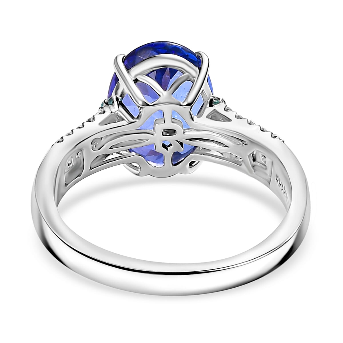 Certified & Appraised Rhapsody AAAA Tanzanite, Paraiba Tourmaline and E-F VS2 Diamond 5.15 ctw Ring in 950 Platinum (Size 7.0) 6.50 Grams image number 4