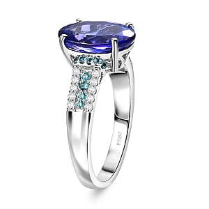 Certified & Appraised Rhapsody AAAA Tanzanite, Paraiba Tourmaline and E-F VS2 Diamond 5.15 ctw Ring in 950 Platinum (Size 8.0) 6.50 Grams
