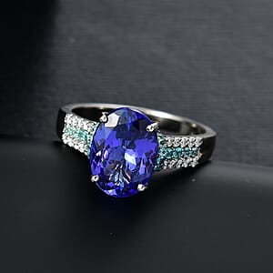 Rhapsody 950 Platinum AAAA Tanzanite, Paraiba Tourmaline and Diamond (E-F, VS2) (0.16 cts) Ring (Size 8.5) (6.50 g) 5.15 ctw