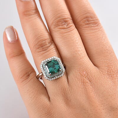 Certified & Appraised Rhapsody AAAA Lagoon Tourmaline, Paraiba Tourmaline and E-F VS2 Diamond 6.15 ctw Ring in 950 Platinum (Size 10.0) 9.40 Grams