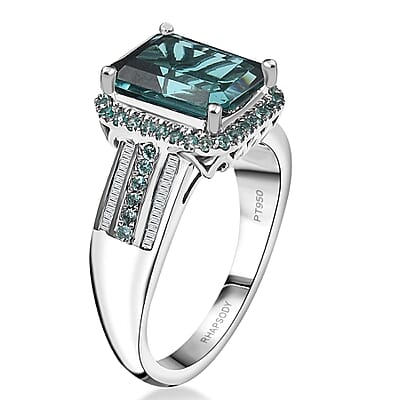 Certified & Appraised Rhapsody AAAA Lagoon Tourmaline, Paraiba Tourmaline and E-F VS2 Diamond 6.15 ctw Ring in 950 Platinum (Size 10.0) 9.40 Grams