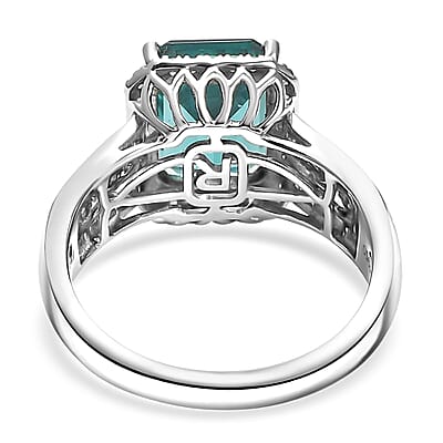 Certified & Appraised Rhapsody AAAA Lagoon Tourmaline, Paraiba Tourmaline and E-F VS2 Diamond 6.15 ctw Ring in 950 Platinum (Size 10.0) 9.40 Grams