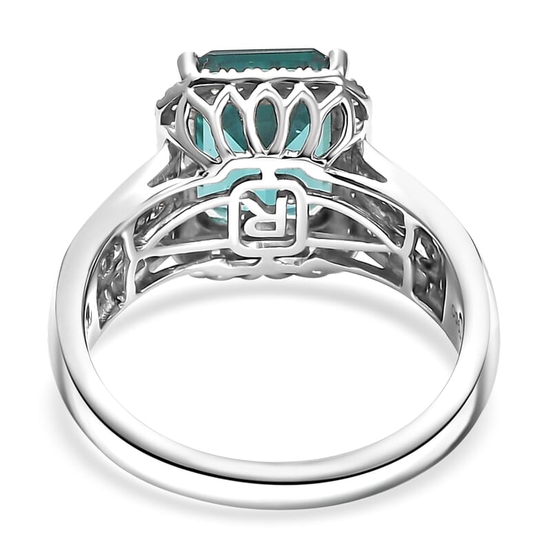 Certified & Appraised Rhapsody AAAA Lagoon Tourmaline, Paraiba Tourmaline and E-F VS2 Diamond 6.15 ctw Ring in 950 Platinum (Size 10.0) 9.40 Grams