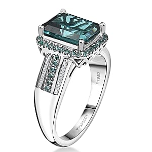 Certified & Appraised Rhapsody 950 Platinum AAAA Lagoon Tourmaline, Paraiba Tourmaline and Diamond (E-F, VS2) (0.17 cts) Ring (Size 12.0) (9.40 g) 6.15 ctw