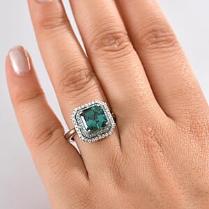 Certified & Appraised Rhapsody 950 Platinum AAAA Lagoon Tourmaline, Paraiba Tourmaline and Diamond (E-F, VS2) (0.17 cts) Ring (Size 5.0) (9.40 g) 6.15 ctw