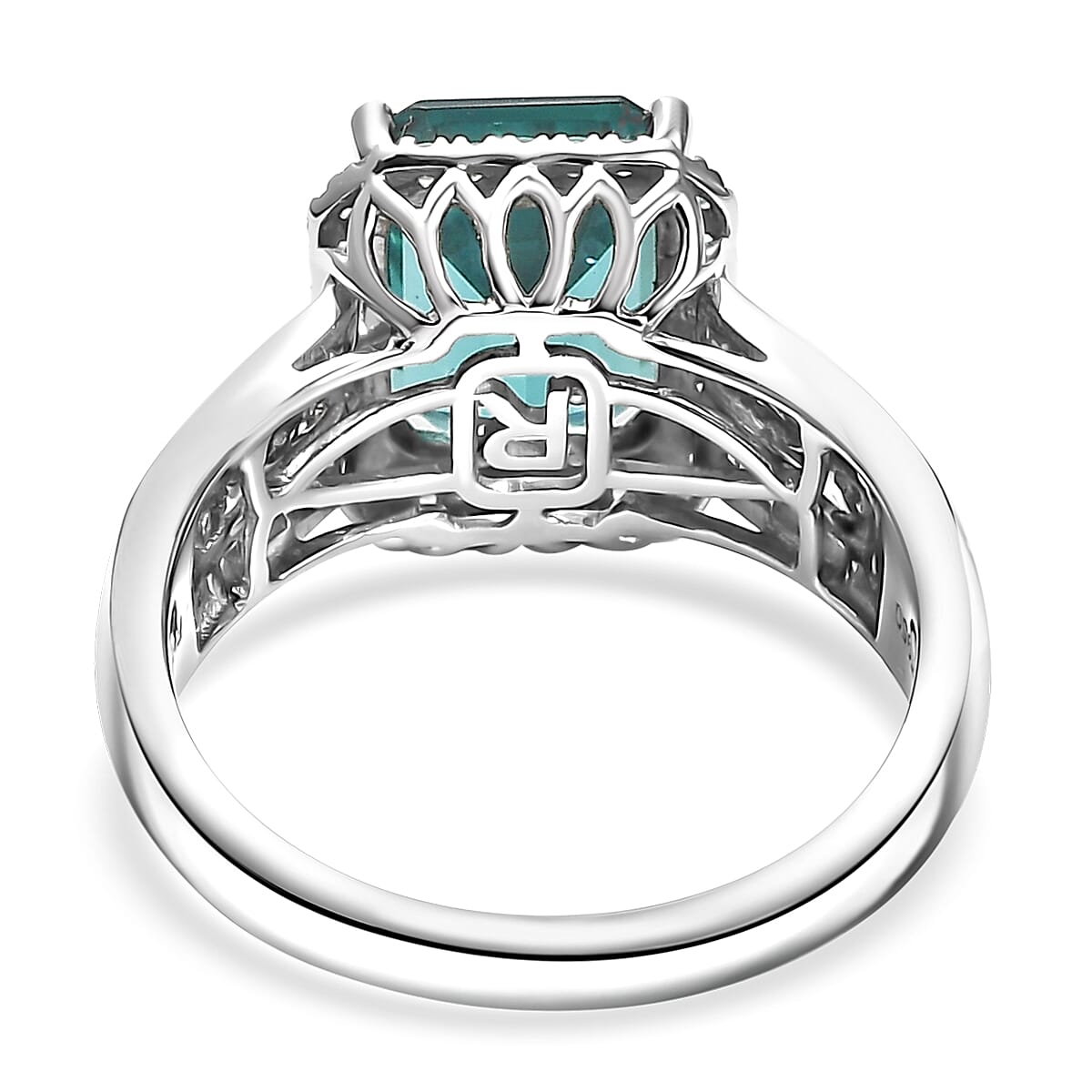 Certified & Appraised Rhapsody 950 Platinum AAAA Lagoon Tourmaline, Paraiba Tourmaline and Diamond (E-F, VS2) (0.17 cts) Ring (Size 8.0) (9.40 g) 6.15 ctw image number 4