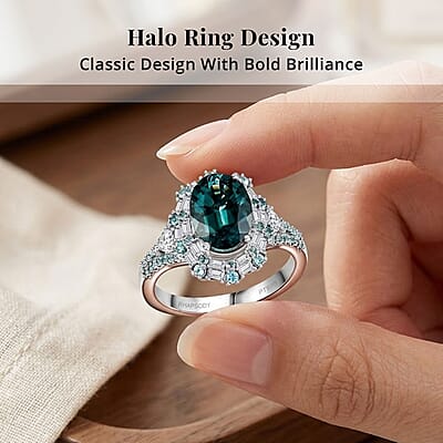 Certified & Appraised Rhapsody 950 Platinum AAAA Pirineu Lagoon Tourmaline, Paraiba Tourmaline and Diamond (E-F, VS2) (0.45 cts) Ring (Size 5.0) (9 g) 4.40 ctw