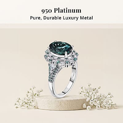 Certified & Appraised Rhapsody 950 Platinum AAAA Pirineu Lagoon Tourmaline, Paraiba Tourmaline and Diamond (E-F, VS2) (0.45 cts) Ring (Size 6.0) (9 g) 4.40 ctw