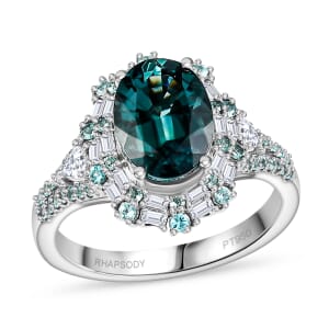 Certified & Appraised Rhapsody AAAA Pirineu Lagoon Tourmaline, Paraiba Tourmaline and E-F VS2 Diamond 4.40 ctw Ring in 950 Platinum (Size 7.0) 9 Grams
