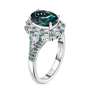 Certified & Appraised Rhapsody AAAA Pirineu Lagoon Tourmaline, Paraiba Tourmaline and E-F VS2 Diamond 4.40 ctw Ring in 950 Platinum (Size 8.0) 9 Grams