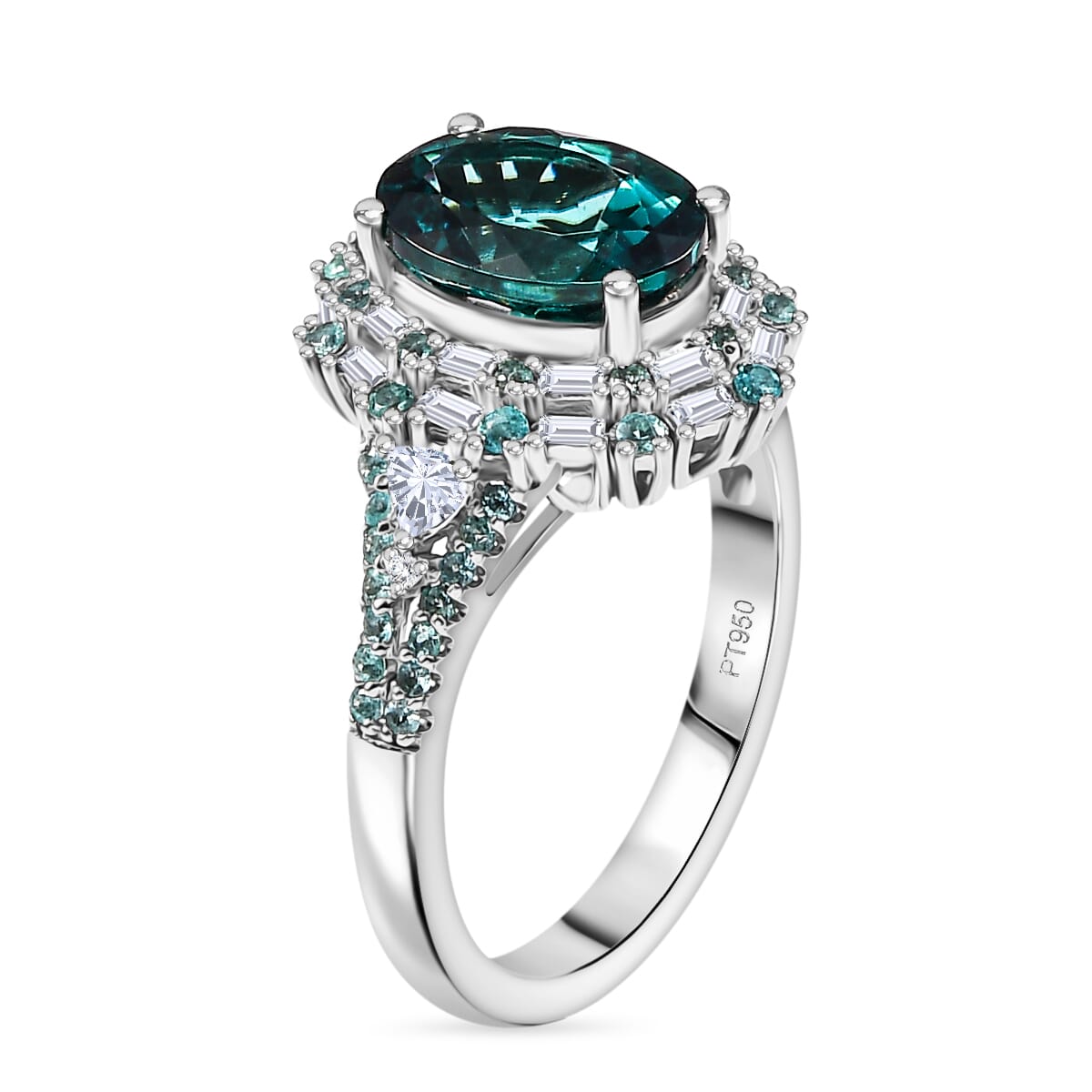 Rhapsody 950 Platinum AAAA Pirineu Lagoon Tourmaline, Paraiba Tourmaline and Diamond (E-F, VS2) (0.45 cts) Ring (Size 9.5) (9 g) 4.40 ctw image number 3