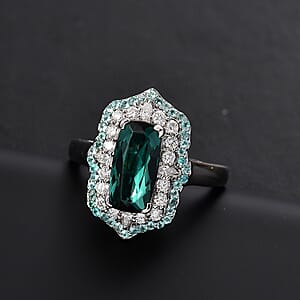 Rhapsody 950 Platinum AAAA Monte Belo Indicolite, Paraiba Tourmaline and Diamond (E-F, VS2) (0.64 cts) Ring (Size 10.0) (10.28 g) 3.50 ctw