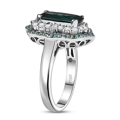 Certified & Appraised Rhapsody 950 Platinum AAAA Monte Belo Indicolite, Paraiba Tourmaline and Diamond (E-F, VS2) (0.64 cts) Ring (Size 10.0) (10.28 g) 3.50 ctw