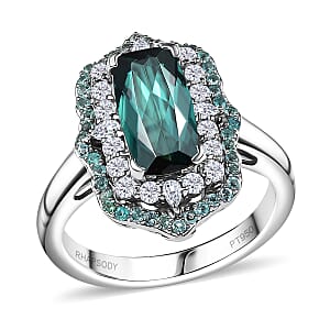 Rhapsody 950 Platinum AAAA Monte Belo Indicolite, Paraiba Tourmaline and Diamond (E-F, VS2) (0.64 cts) Ring (Size 8.5) (10.28 g) 3.50 ctw