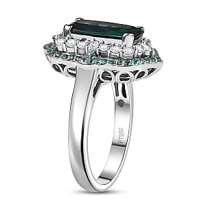 Rhapsody 950 Platinum AAAA Monte Belo Indicolite, Paraiba Tourmaline and Diamond (E-F, VS2) (0.64 cts) Ring (Size 8.5) (10.28 g) 3.50 ctw