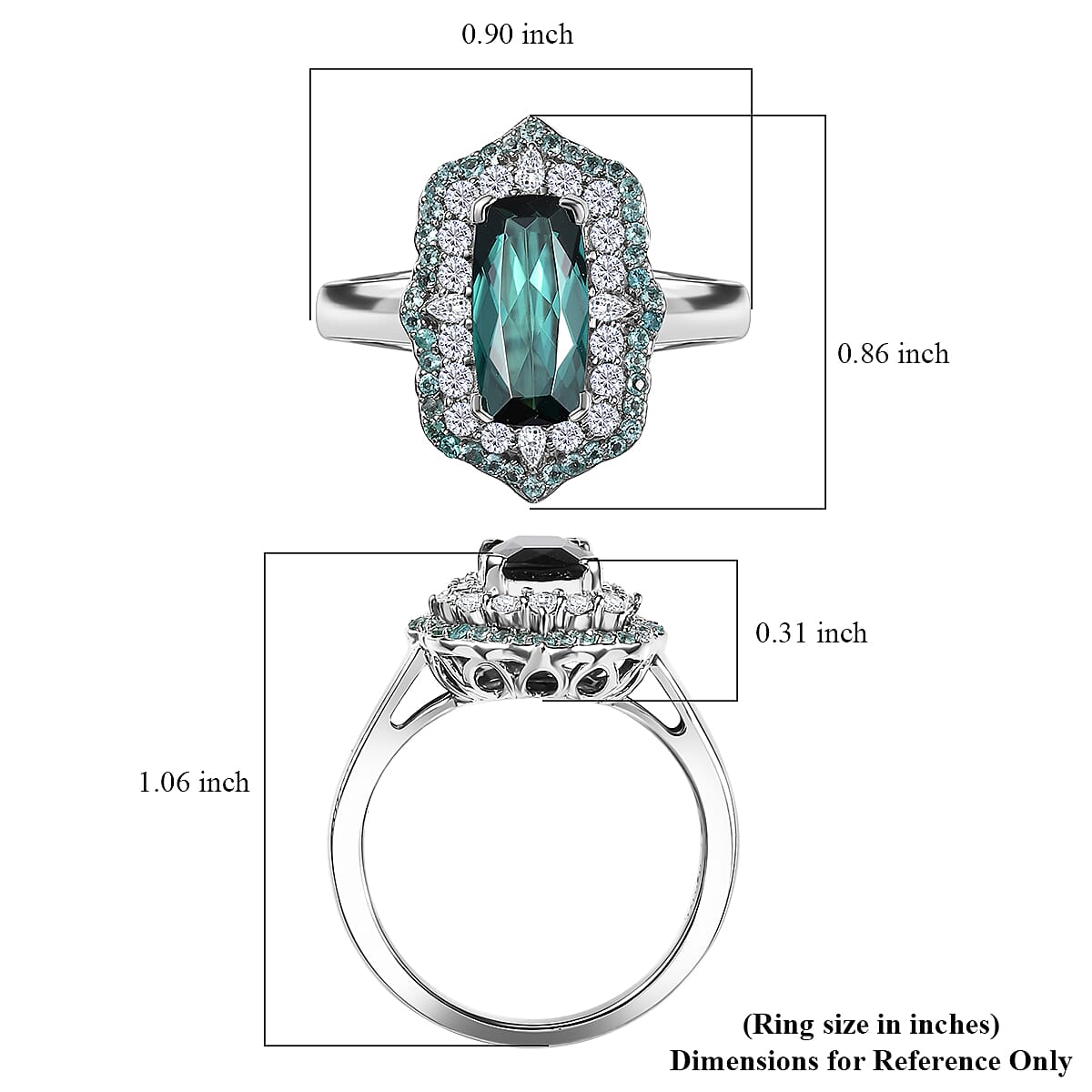 Rhapsody 950 Platinum AAAA Monte Belo Indicolite, Paraiba Tourmaline and Diamond (E-F, VS2) (0.64 cts) Ring (Size 9.0) (10.28 g) 3.50 ctw image number 5