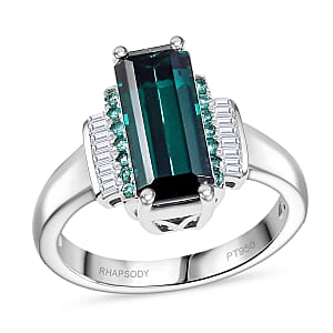 Certified & Appraised Rhapsody 950 Platinum AAAA Monte Belo Indicolite, Paraiba Tourmaline and Diamond (E-F, VS2) (0.14 cts) Ring (Size 7.0) (7.80 g) 4.00 ctw