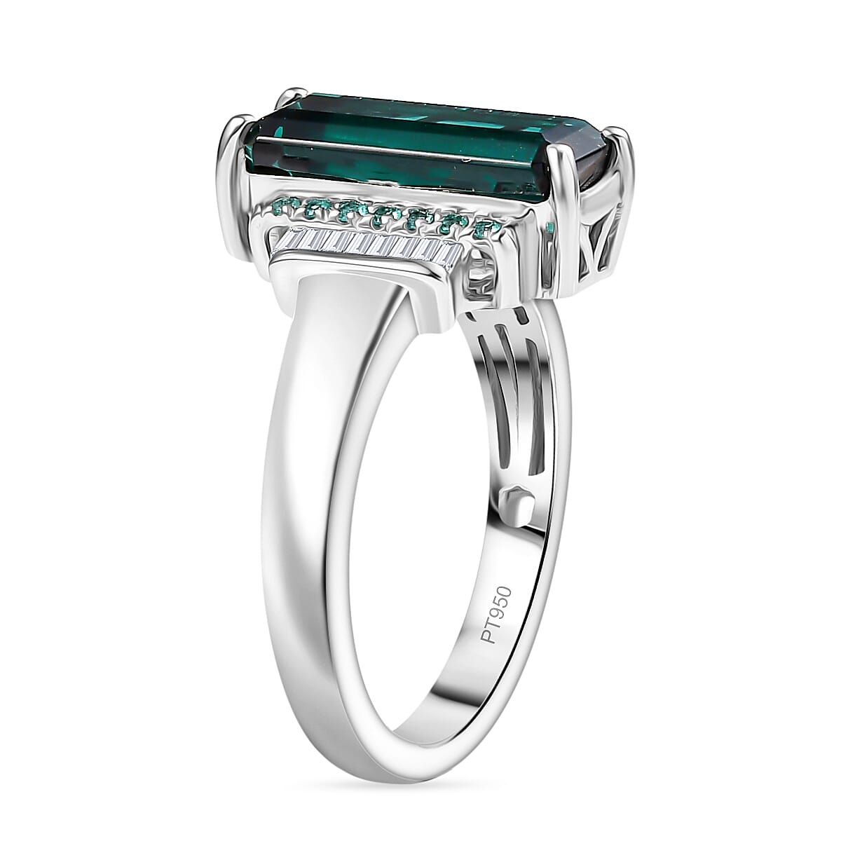 Certified & Appraised Rhapsody 950 Platinum AAAA Monte Belo Indicolite, Paraiba Tourmaline and Diamond (E-F, VS2) (0.14 cts) Ring (Size 7.0) (7.80 g) 4.00 ctw image number 3
