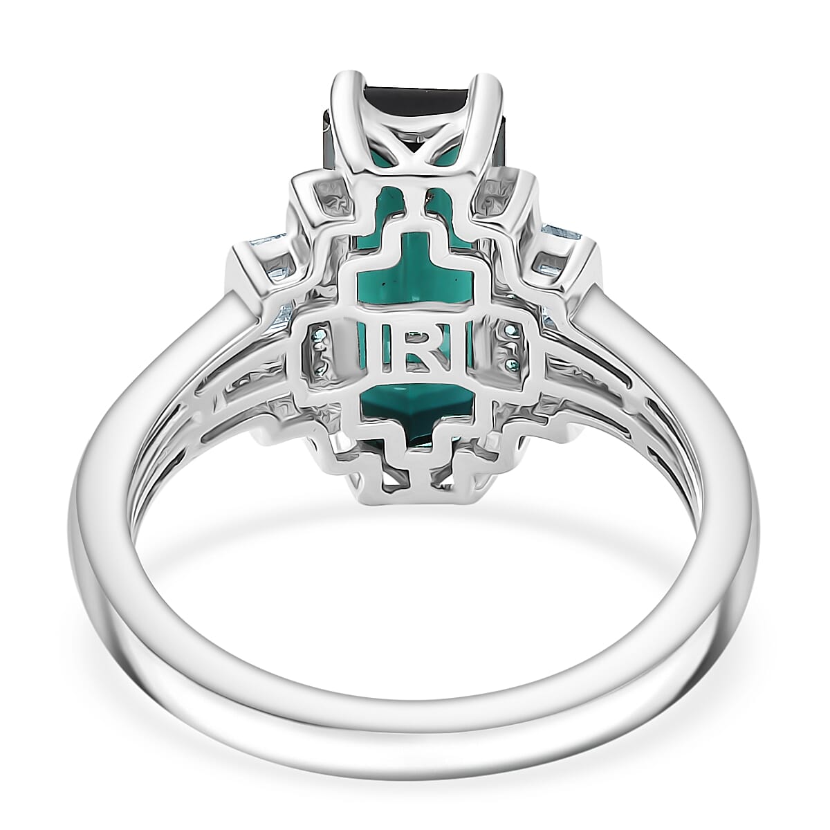 Certified & Appraised Rhapsody AAAA Monte Belo Indicolite, Paraiba Tourmaline and E-F VS Diamond 4.00 ctw Ring in 950 Platinum (Size 9.0) 7.80 Grams image number 4